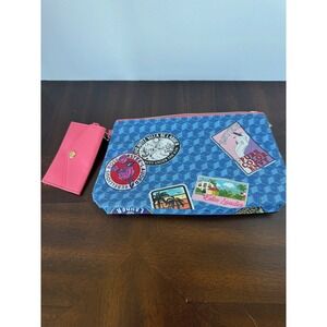 Estee Lauder Makeup Bag with Pink ID Pouch, Zipper, Blue Canvas Design